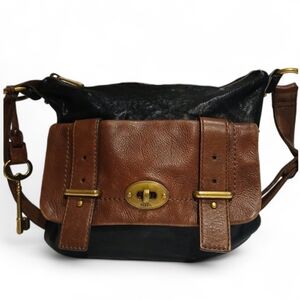 Vintage Fossil Mason Leather Multi-Flap Large Crossbody - Black & Brown